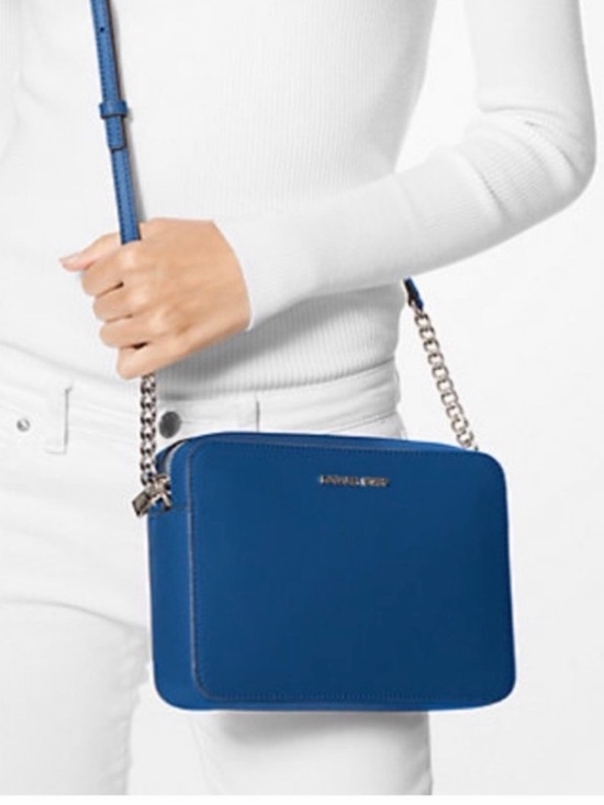 Michael Kors Handbags - MICHAEL KORS Jet Set Saffiano Leather Blue Crossbody Bag